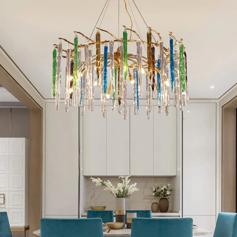 Interior Design Luxury Living Room - الشمال الفاخرة الملونة كريستال مصابيح السقف