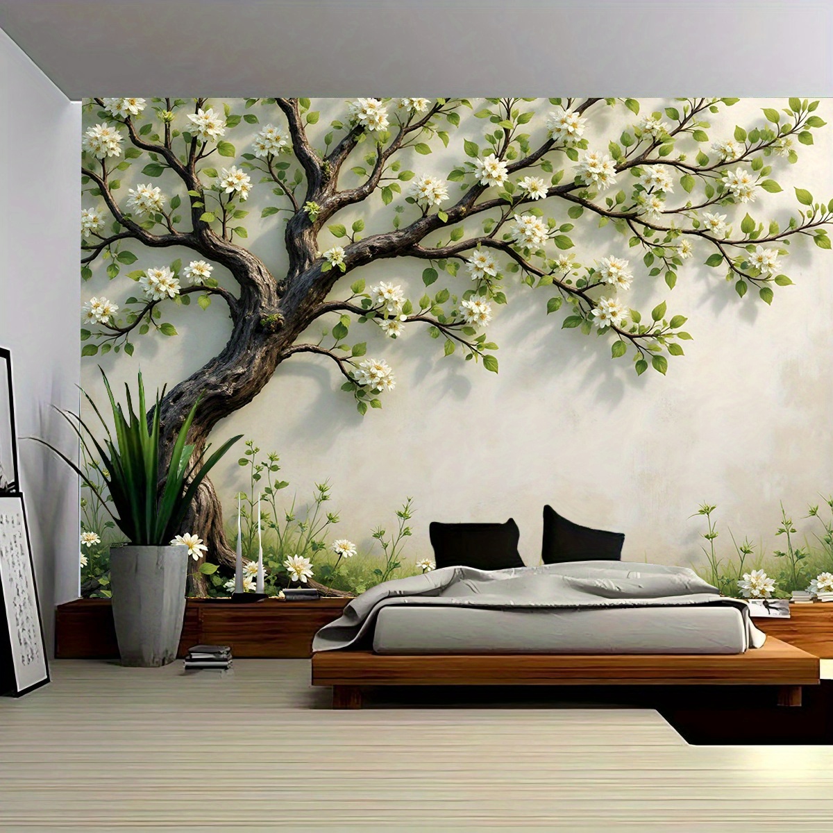 Interior Design Zen Style - لوحة جدارية ثلاثية الأبعاد لشجرة مزهرة